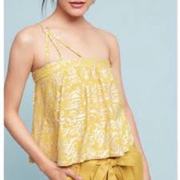 NWT Anthropologie Floreat Anesu One Shoulder Crop Yellow Embroidered Top szS NWT - Picture 9 of 11